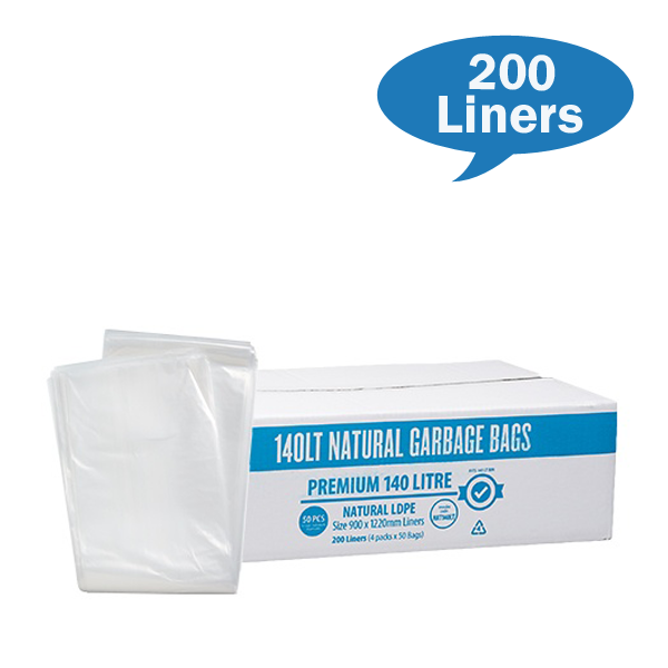 Premium Clear 140Lt Rubbish Bin Bags Liner Carton Quantity | Crystalwhite Cleaning Supplies Melbourne