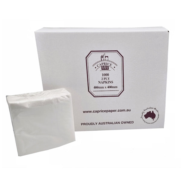 Caprice | 2 Ply Dinner Napkins Quarter Fold (White) 1000 | Crystalwhite Cleaning Supplies Melbourne
