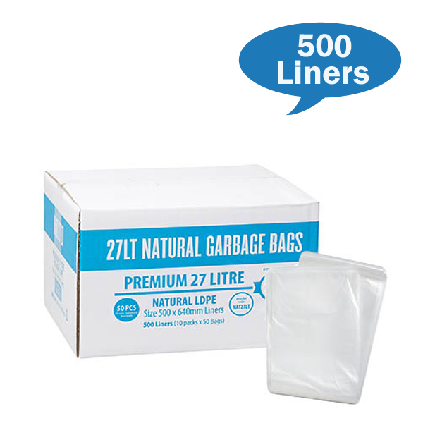 Premium Clear 27Lt  Rubbish Bin Bags Liner Carton Quantity | Crystalwhite Cleaning Supplies Melbourne