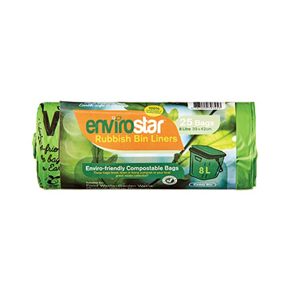 Envirostar | Compostable 8Lt Bin liners | Crystalwhite Cleaning Supplies Melbourne