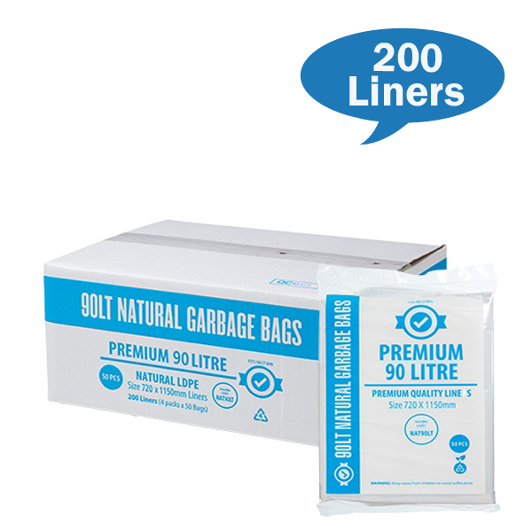 Premium Clear 90Lt Rubbish Bin Bags Liner Carton Quantity | Crystalwhite Cleaning Supplies Melbourne