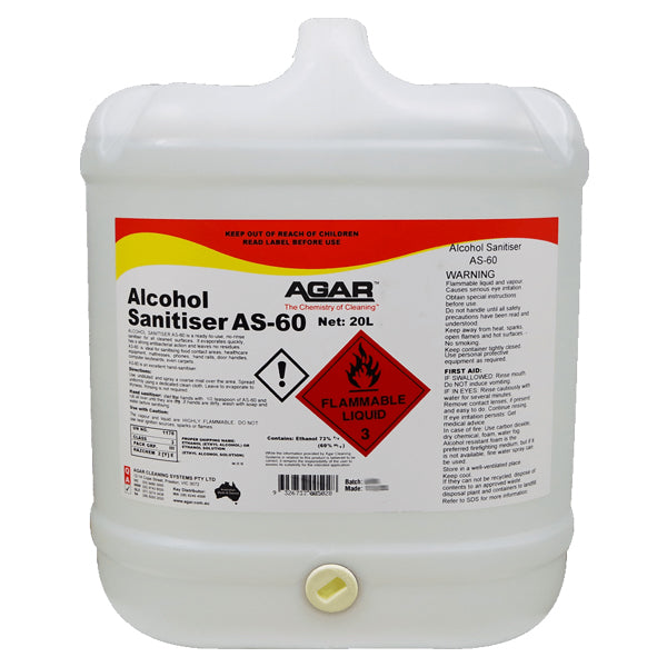 Agar | Alcohol Sanitiser AS-60 20Lt | Crystalwhite Cleaning Supplies Melbourne