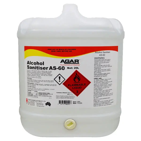 Agar | Alcohol Sanitiser AS-60 20Lt | Crystalwhite Cleaning Supplies Melbourne