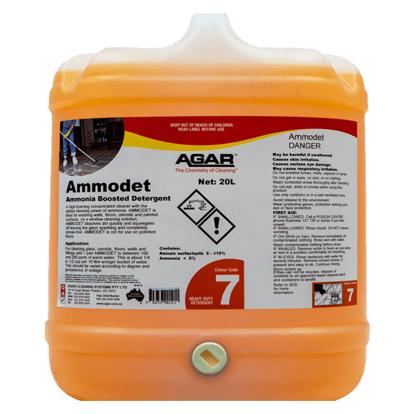 Agar | Ammodet 20Lt Ammonia Boosted Detergent | Crystalwhite Cleaning Supplies Melbourne