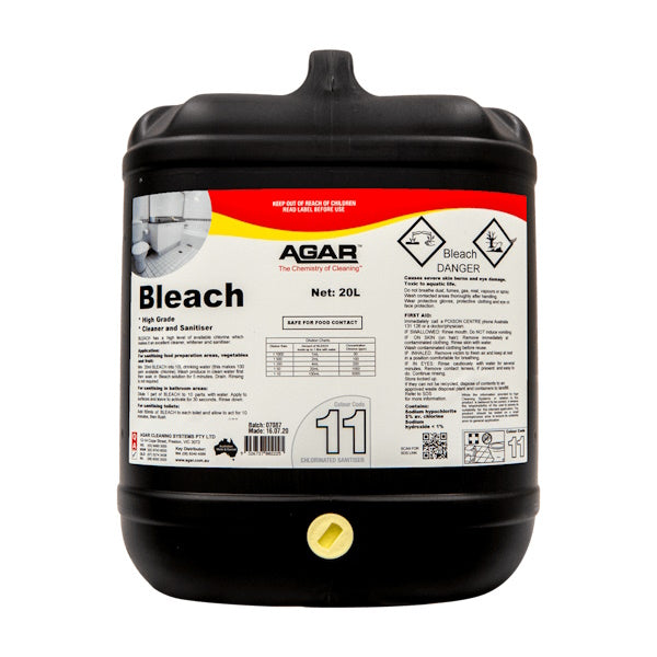 Agar | Bleach 5% Sodium Hypochlorite 20Lt | Crystalwhite Cleaning Supplies Melbourne