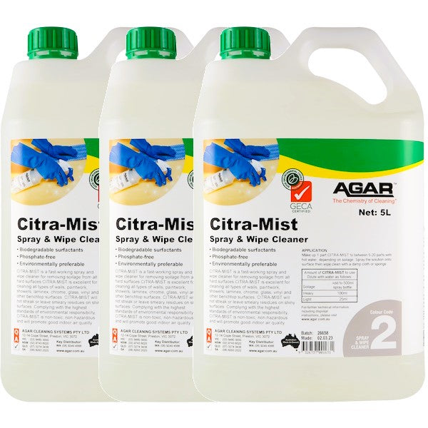 Agar | Citra Mist Spray and Wipe 3X5Lt | Crystalwhite Cleaning Supplies Melbourne