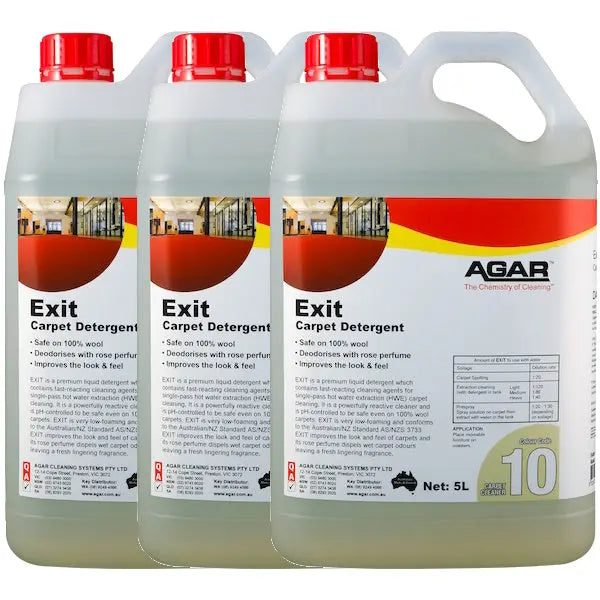 Agar | Exit Carpet Detergent 5Lt Carton Quantity | Crystalwhite Cleaning Supplies Melbourne