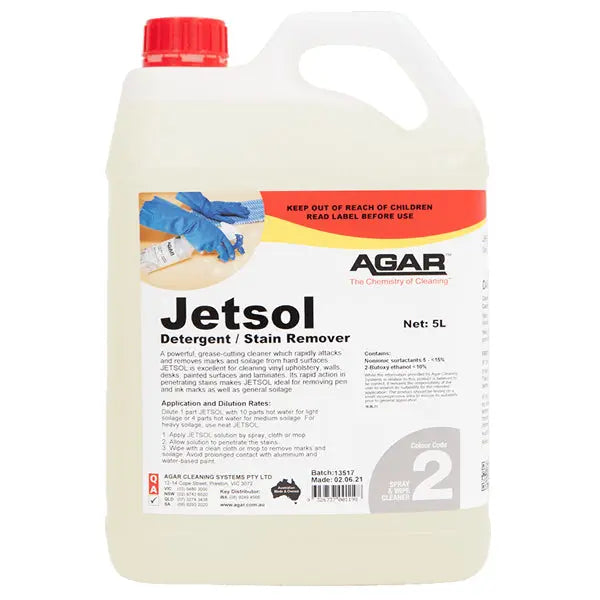 Agar | Jetsol Detergent and Stain Remover 5Lt | Crystalwhite Cleaning Supplies Melbourne