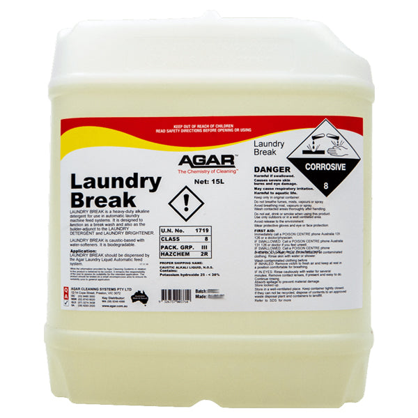 Agar | Laundry Break 15Lt Heavy Duty Alkaline Detergent | Crystalwhite Cleaning Supplies Melbourne