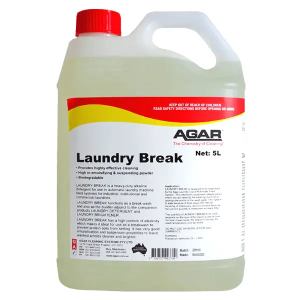 Agar | Laundry Break 5Lt Heavy Duty Alkaline Detergent | Crystalwhite Cleaning Supplies Melbourne