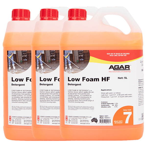 Agar | Low Foam HF Detergent 3X5Lt Carton Quantity | Crystalwhite Cleaning Supplies Melbourne