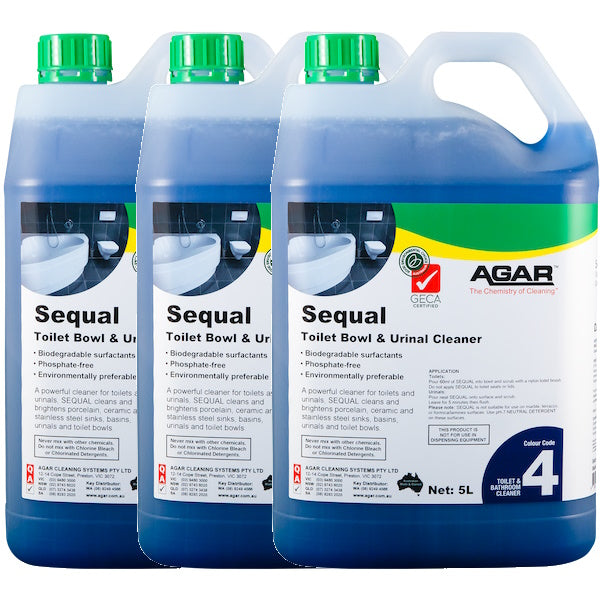 Agar | Sequal Toilet Bowl and Urinal Cleaner 3X5Lt | Crystalwhite Cleaning Supplies Melbourne