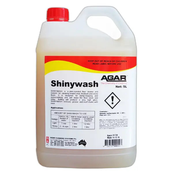 Agar | Shinywash Cleaner and Polisher 5Lt | Crystalwhite Cleaning Supplies Melbourne