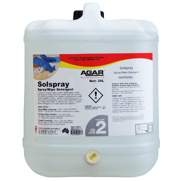 Agar | Solspray Spray and Wipe Detergent 20Lt | Crystalwhite Cleaning Supplies Melbourne
