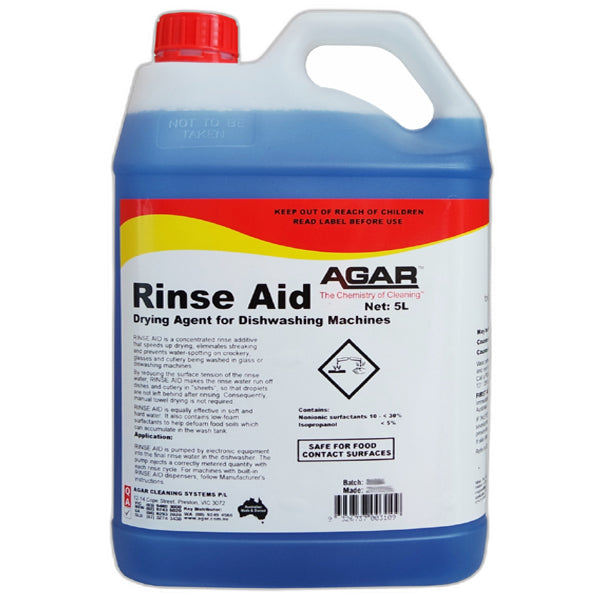 Agar | Spot Free Rinse Aid Drying Agent For Dishwashing Machine 5Lt | Crystalwhite Cleaning Supplies Melbourne