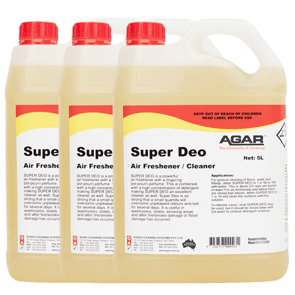 Agar | Super Deo Strong Perfumed Detergent and Air Freshener 3X5Lt | Crystalwhite Cleaning Supplies Melbourne
