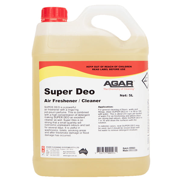 Agar | Super Deo Strong Perfumed Detergent and Air Freshener 5Lt | Crystalwhite Cleaning Supplies Melbourne