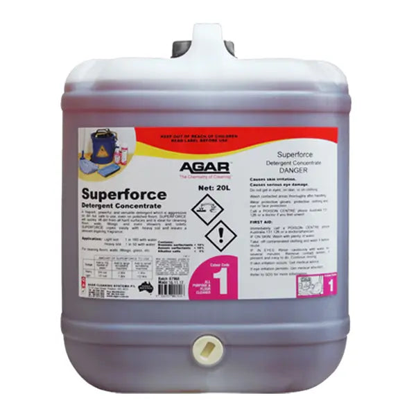 Agar | Superforce Detergent Concentrate 20Lt | Crystalwhite Cleaning Supplies Melbourne