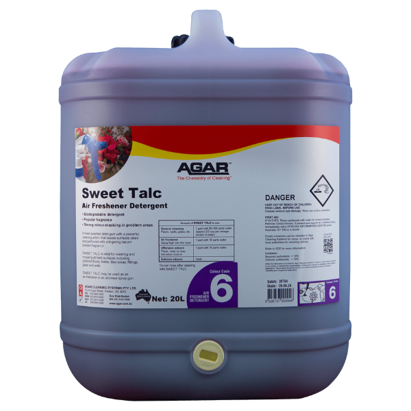 Agar | Sweet Talc 20Lt Detergent and Air Freshener | Crystalwhite Cleaning Supplies Melbourne