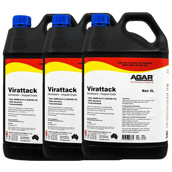 Agar | Virattack Hospital Grade Disinfectant 3X5Lt Carton Quantity | Crystalwhite Cleaning Supplies Melbourne