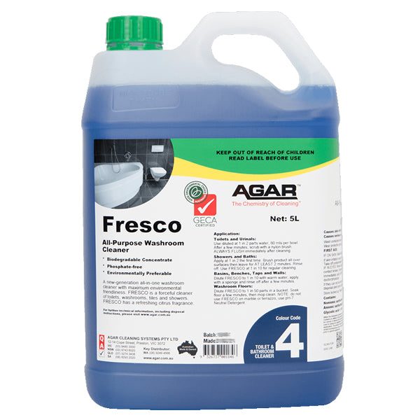 Agar | Fresco All in One Washroom Cleaner BIODEGRADABLE 5Lt | Crystalwhite Cleaning Supplies Melbourne