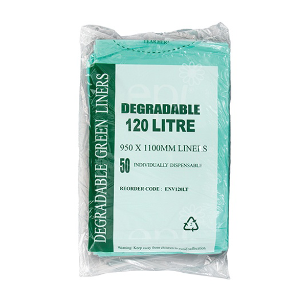 Austar Packaging | Green 100% Degradable 120 Lt Rubbish Bin Bags Liner Inner | Crystalwhite Cleaning Supplies Melbourne