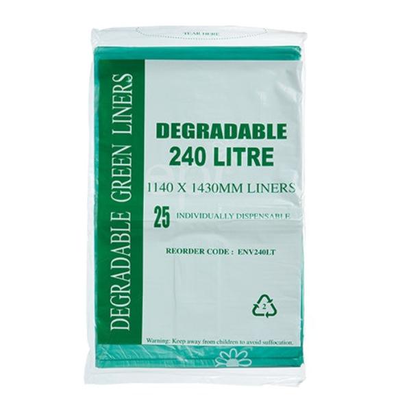 Austar Packaging | Green 100% Degradable EPI 240 Lt Rubbish Bin Bags Liner | Crystalwhite Cleaning Supplies Melbourne