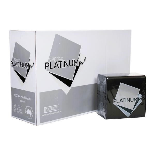 Caprice | Platinum 1000 Dinner Napkins Black GT Fold 40mm X 40mm | Crystalwhite Cleaning Supplies Melbourne