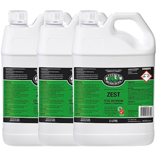 Citrus Resources | Zest 3X5Lt Total Bathroom Cleaner and Doedoriser | Crystalwhite Cleaning Supplies Melbourne