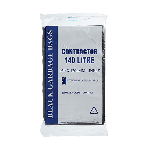Contractor 140Lt Black Bin liner | Crystalwhite Cleaning Supplies Melbourne