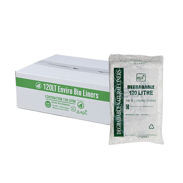 Austar | Contractor 120Lt Enviro Natural Bin Liners Carton | Crystalwhite Cleaning Supplies Melbourne