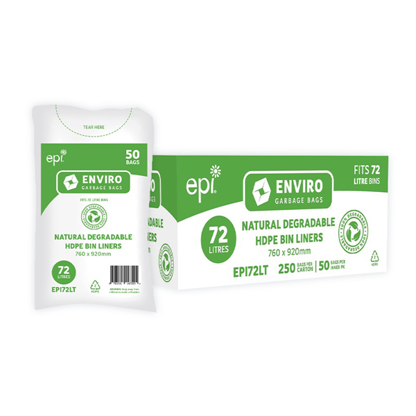 Austar Packaging | Green 100% Degradable EPI 72 Lt Rubbish Bin Bags Liner | Crystalwhite Cleaning Supplies Melbourne