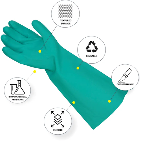 Nitrile 46’s – Elbow Length Heavy Duty Green Nitrile Gloves | Crystalwhite Cleaning Supplies Melbourne