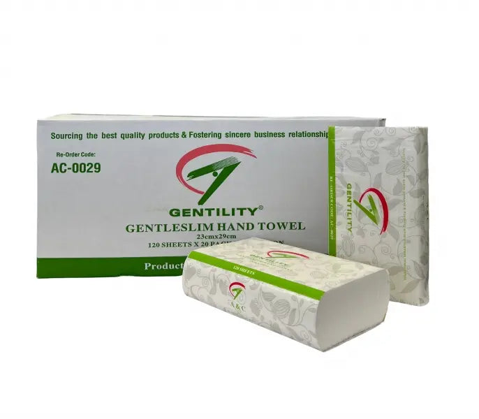 Gentility | Ultraslim Extra Long Hand Towel 23 X 29cm, 2400 Sheets | Crystalwhite Cleaning Supplies Melbourne