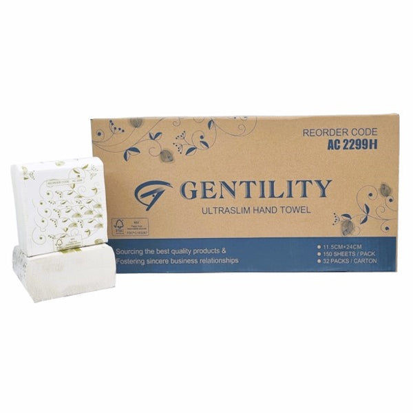 Gentility | Ultraslim Hand Towel 11.50 X 24cm Half Cut | Crystalwhite Cleaning Supplies Melbourne