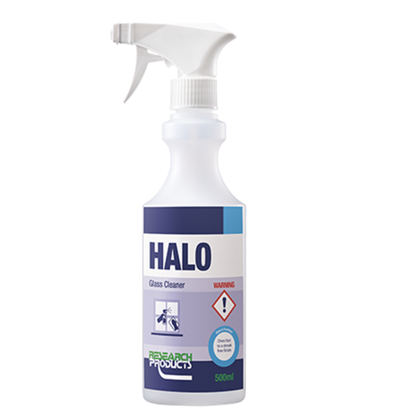 Research Products | Halo Fast Dry Glass Cleaner  Empty Bottle 500ml | Crystalwhite Cleaning Supplies Melbourne