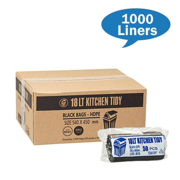 Kitchen Tidy Small 18Lt Black Bin liner Carton Quantity | Crystalwhite Cleaning Supplies Melbourne