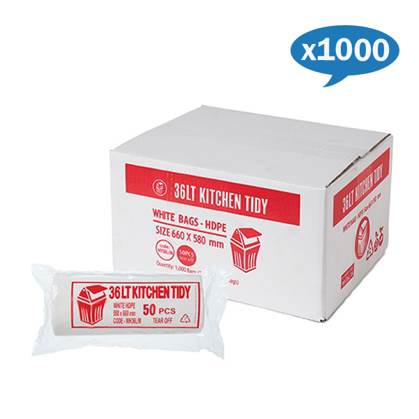 Austar | 36 Lt White Kitchen Tidy Rubbish Bin Bags Liners Carton Quantity | Crystalwhite Cleaning Supplies Melbourne