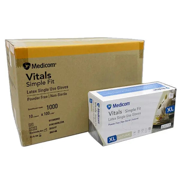 Medicom | Vitals Latex Disposable Gloves Extra Large Clear and Powder Free | Crystalwhite Cleaning Supplies Melbourne