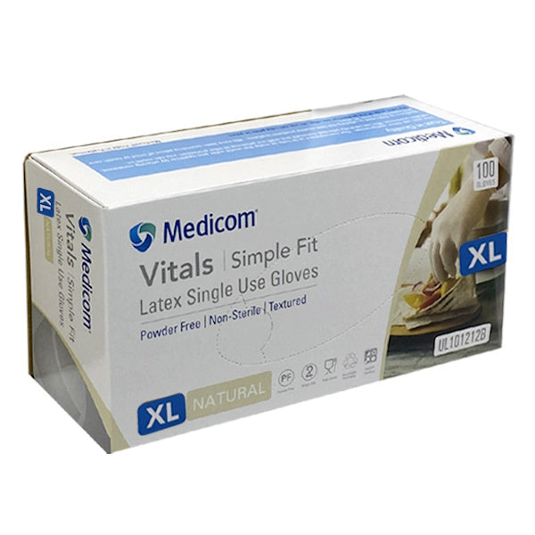 Medicom | Vitals Latex Disposable Gloves Extra Large Clear and Powder Free | Crystalwhite Cleaning Supplies Melbourne