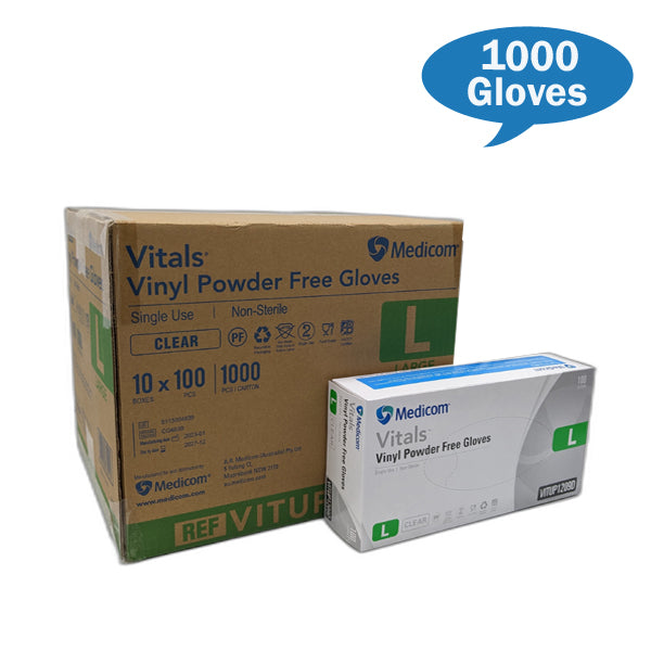 Medicom Vital Clear Vinyl Gloves Powdered Free Large Size Carton Quantity | Crystalwhite Cleaning Supplies