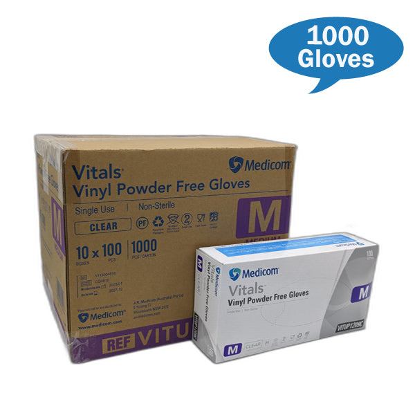 Medicom Vital Clear Vinyl Gloves Powdered Free Medium Size Carton Quantity | Crystalwhite Cleaning Supplies