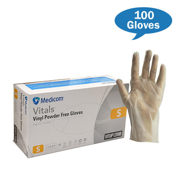 Medicom Vital Clear Vinyl Gloves Powdered Free Small Size Box | Crystalwhite Cleaning Supplies