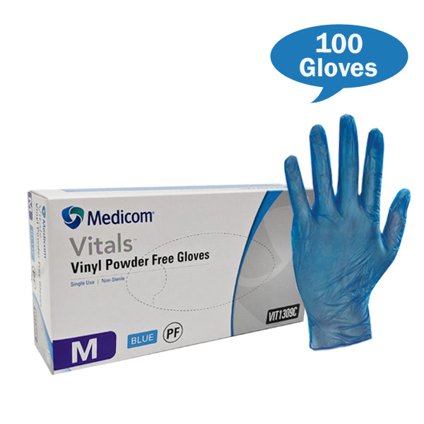 Medicom Vital Blue Vinyl Gloves Powdered Free Medium Size Box | Crystalwhite Cleaning Supplies