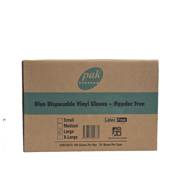 PlusPak | Vinyl Blue Powder Free Gloves Large Carton | Crystalwhite Cleaning Supplies Melbourne