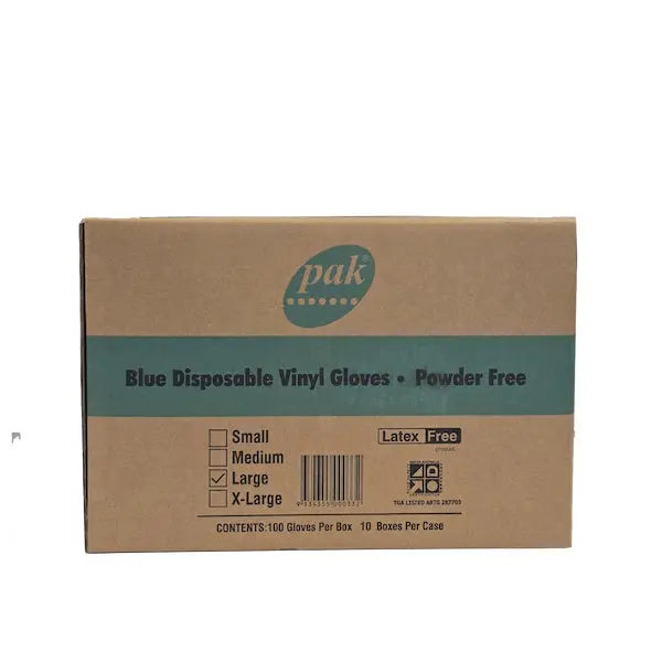 PlusPak | Vinyl Blue Powder Free Gloves Large Carton | Crystalwhite Cleaning Supplies Melbourne