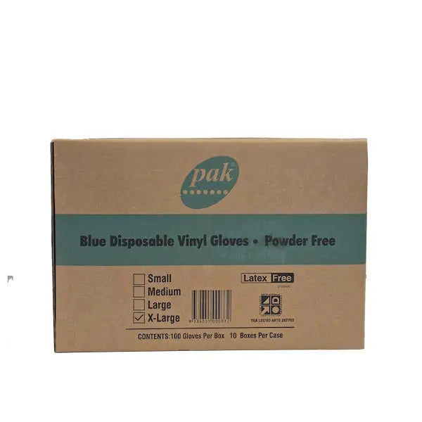 PlusPak | Vinyl Blue Powder Free Gloves Extra Large Carton | Crystalwhite Cleaning Supplies Melbourne