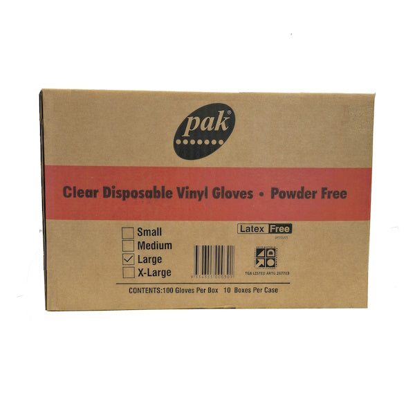 PlusPak | Vinyl Clear Powder Free Gloves Large | Crystalwhite Cleaning Supplies Melbourne