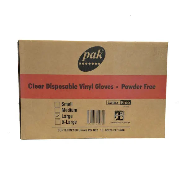 PlusPak | Vinyl Clear Powder Free Gloves Large | Crystalwhite Cleaning Supplies Melbourne
