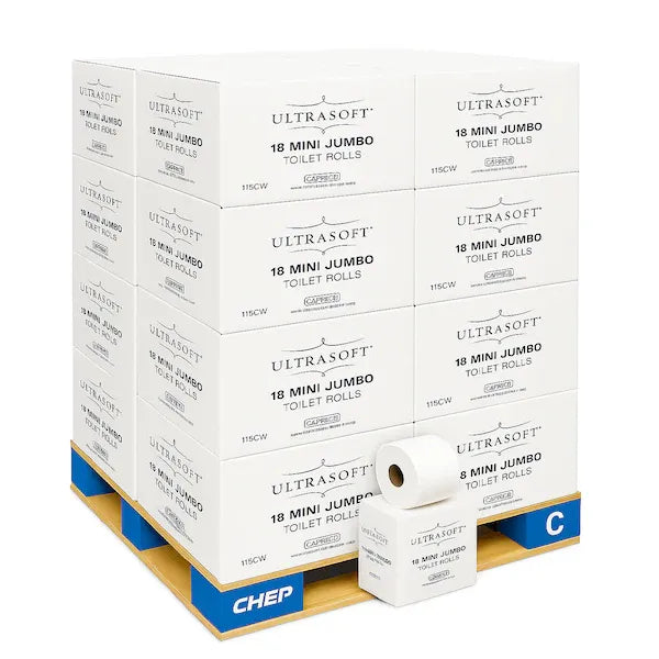 Caprice | Pallet Deal Caprice Ultrasoft Mini Jumbo Toilet Paper 18 Roll X 115m long | Crystalwhite Cleaning Supplies Melbourne